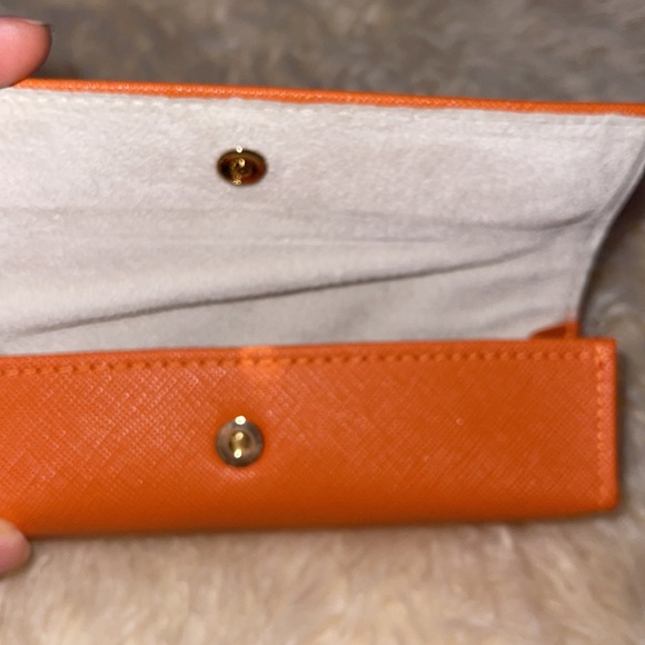 Tory Burch Orange Eyeglass Case with Gold Logo - Picture 8 of 15